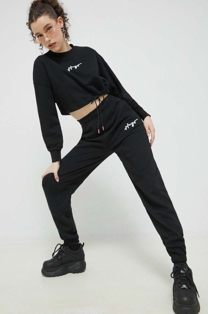 Бавовняні спортивні штани HUGO колір чорний з принтом (3045825)