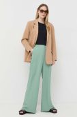 Штани BOSS жіночі колір зелений пряме висока посадка
