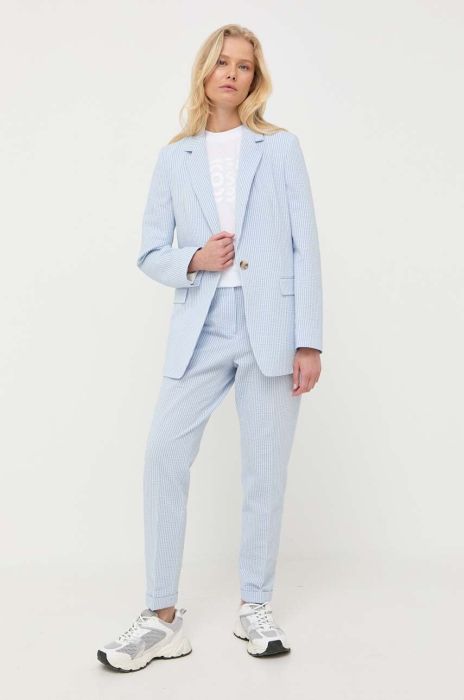 Штани BOSS жіночі фасон сигарети висока посадка колір блакитний (3241762)