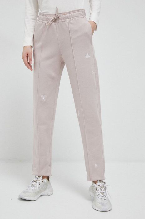 Бавовняні спортивні штани adidas колір рожевий однотонні