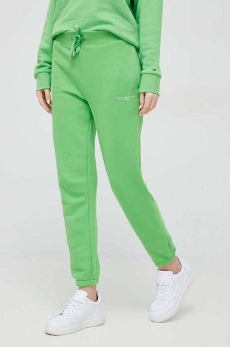 Спортивні штани Tommy Hilfiger колір зелений однотонні