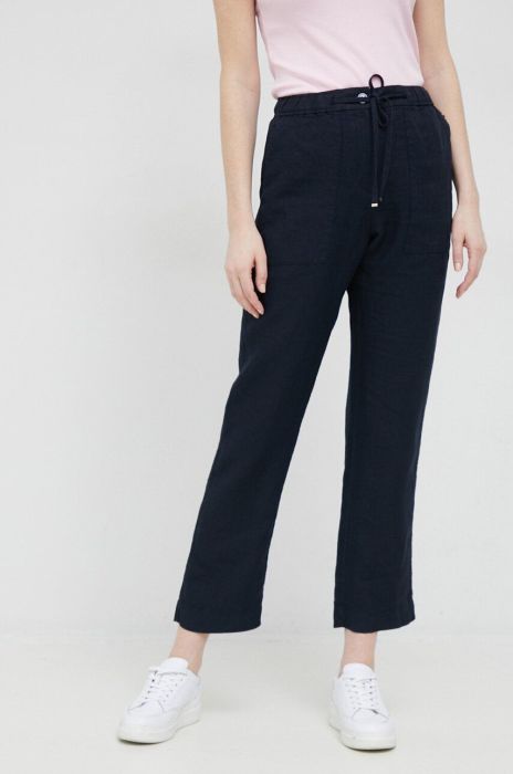 Льняні штани Tommy Hilfiger колір синій пряме висока посадка