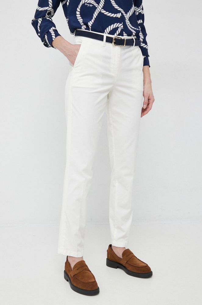 Штани Tommy Hilfiger жіночі колір білий пряме середня посадка