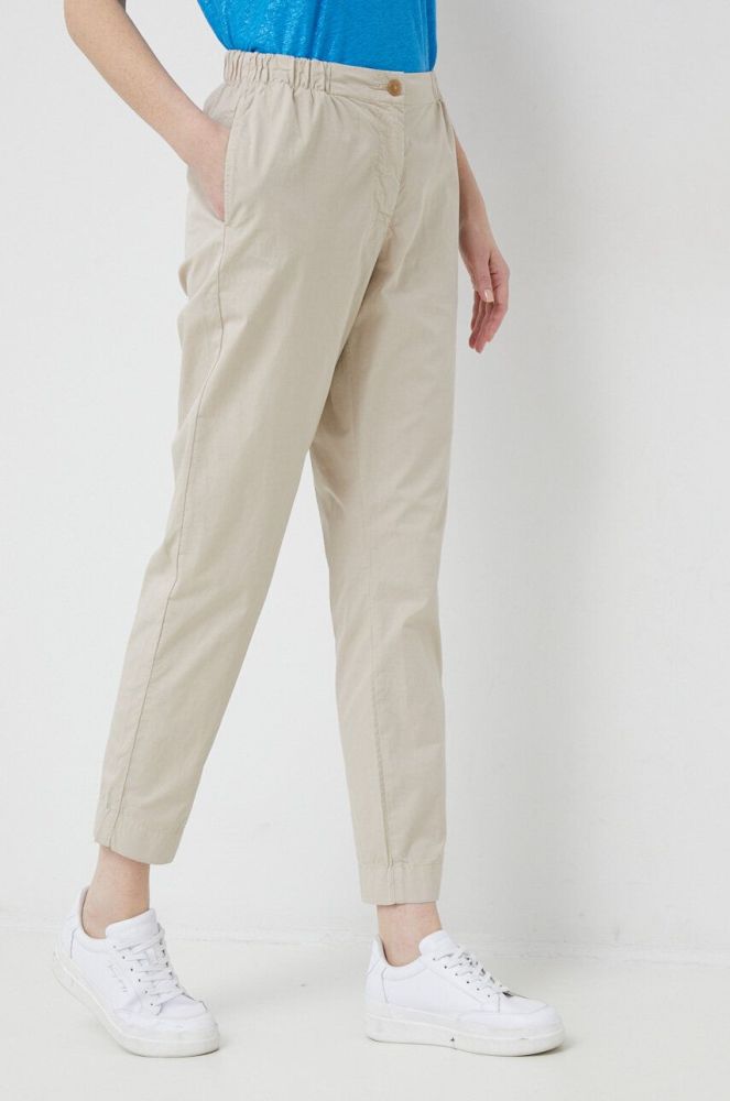 Бавовняні штани Tommy Hilfiger колір бежевий пряме висока посадка (3014922)