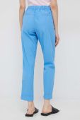 Бавовняні штани Tommy Hilfiger пряме висока посадка колір блакитний