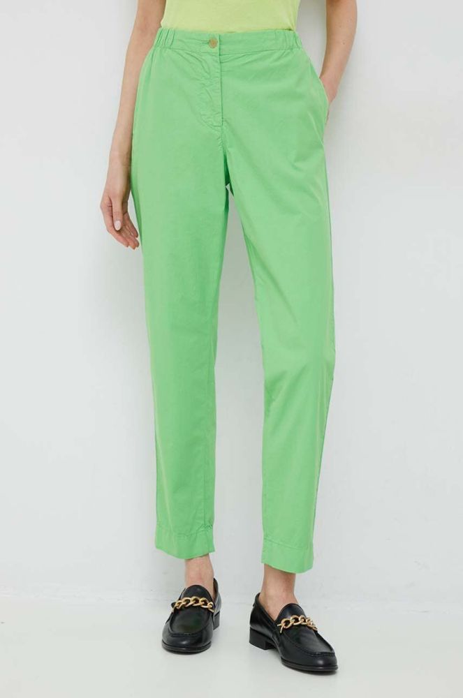 Бавовняні штани Tommy Hilfiger колір зелений пряме висока посадка