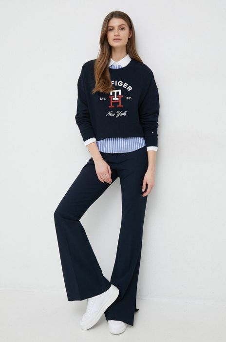 Штани Tommy Hilfiger жіночі колір синій кльош висока посадка