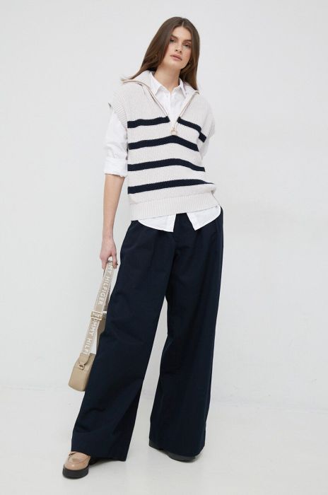 Спідниця з домішкою льону Tommy Hilfiger колір синій широке висока посадка