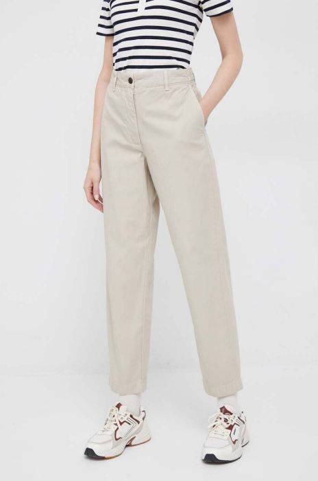 Бавовняні штани Tommy Hilfiger колір бежевий пряме висока посадка (3004248)