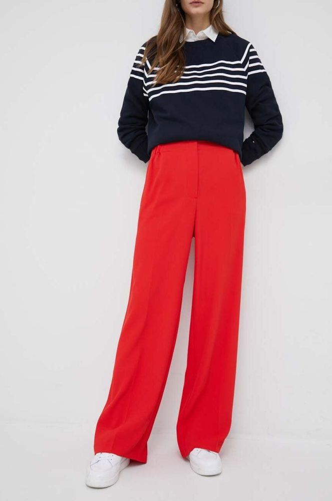 Штани Tommy Hilfiger жіночі колір червоний широке висока посадка