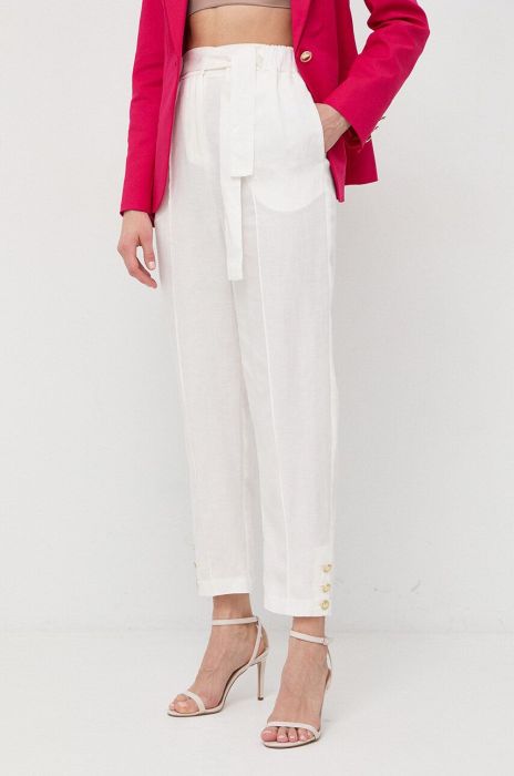 Штани з домішкою льону Marciano Guess колір бежевий пряме висока посадка