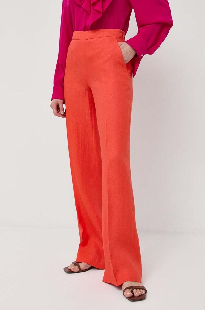 Льняні штани Luisa Spagnoli колір помаранчевий широке висока посадка