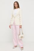 Штани з домішкою льону Luisa Spagnoli колір рожевий широке висока посадка