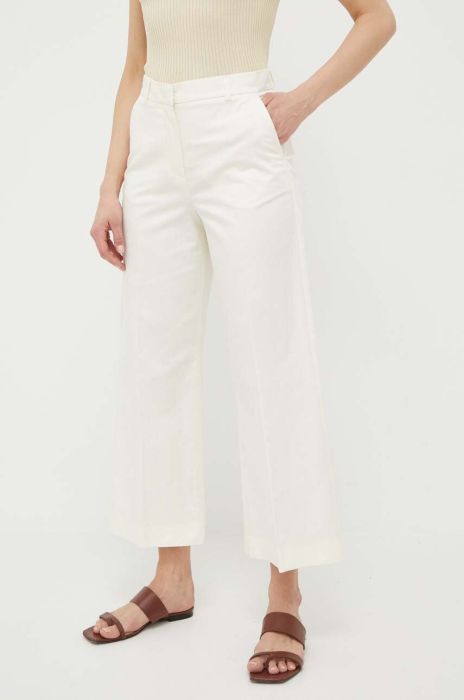 Штани з домішкою льону Weekend Max Mara колір бежевий широке висока посадка