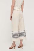 Льняні штани Weekend Max Mara колір бежевий кюлоти висока посадка