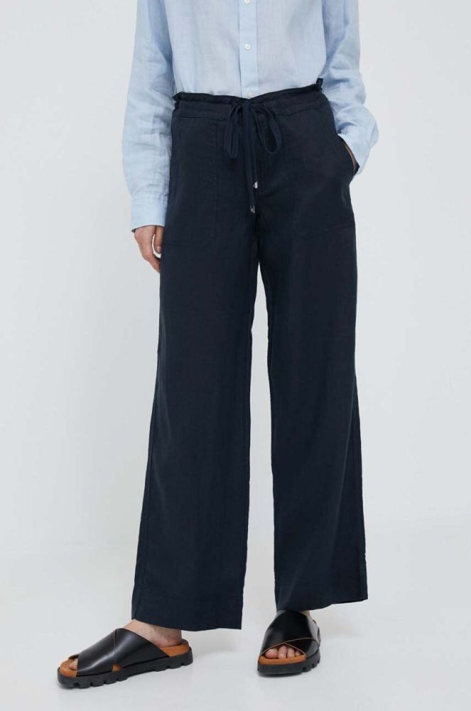 Льняні штани Lauren Ralph Lauren колір синій широке середня посадка