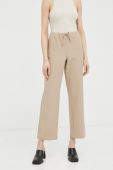Штани з домішкою льону R?sum? колір бежевий широке висока посадка