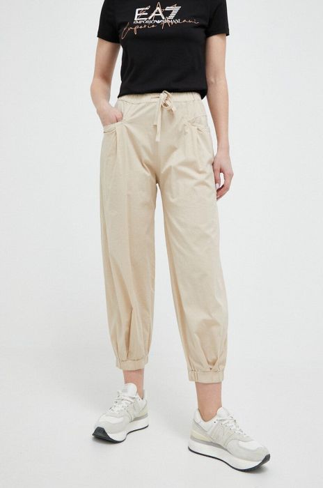 Штани Deha жіночі колір бежевий висока посадка