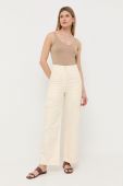 Штани з домішкою льону Patrizia Pepe висока посадка колір бежевий