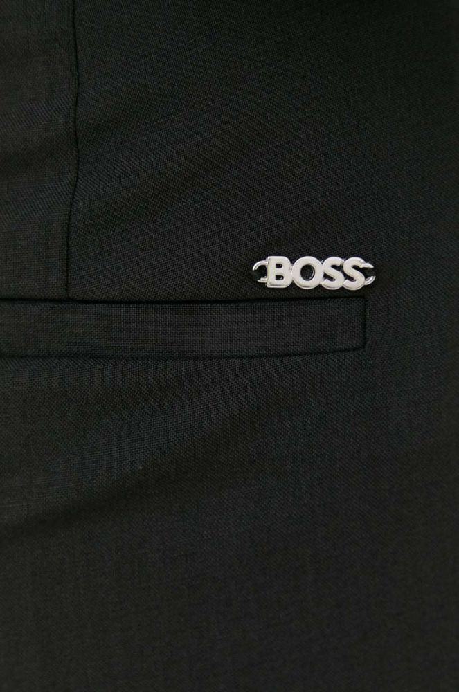 Вовняні штани BOSS колір чорний фасон сигарети висока посадка фото 4