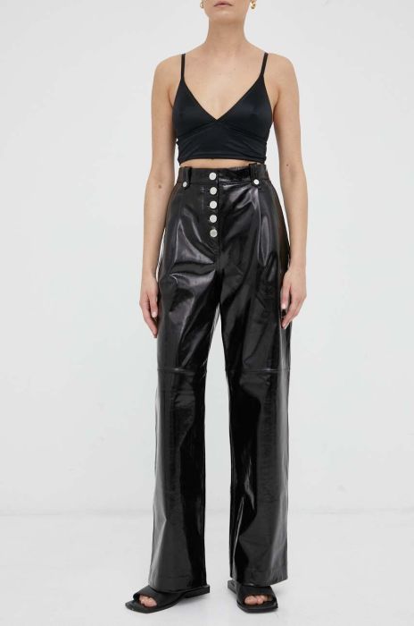 Шкіряні штани 2NDDAY жіночі колір чорний пряме висока посадка