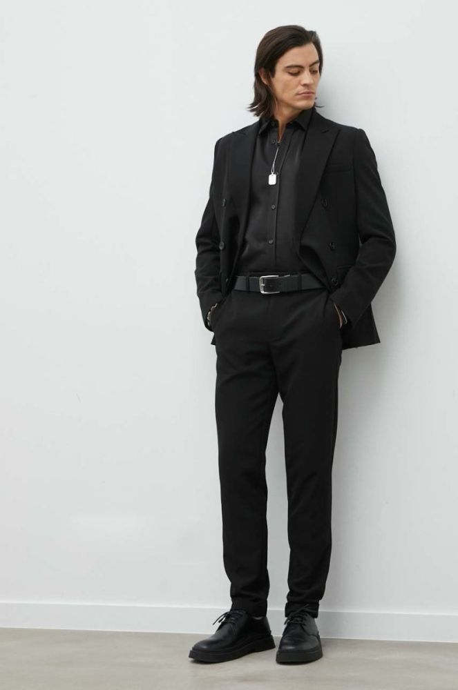 Штани Bruuns Bazaar Karlsus Basic Pants чоловічі колір чорний облягаючі фото 2