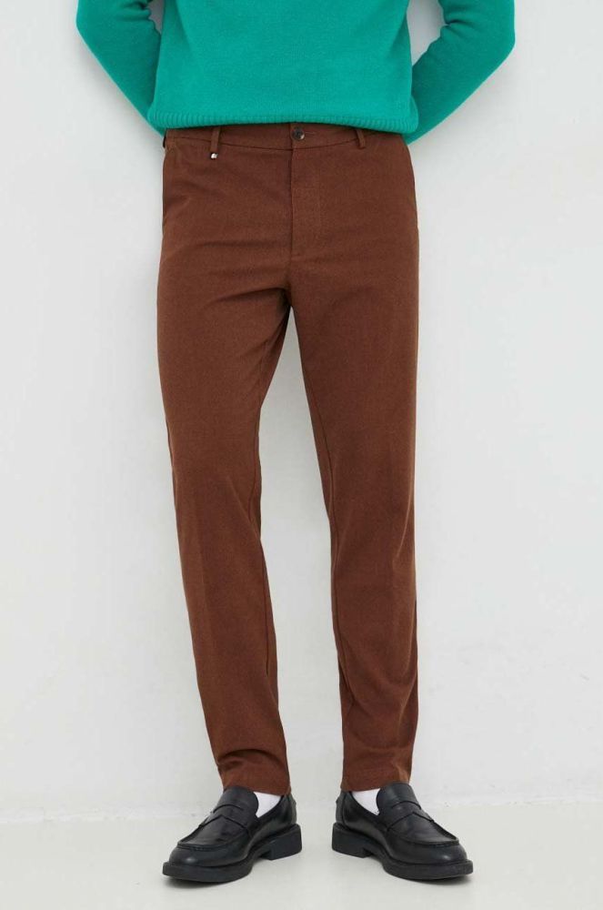 Штани BOSS чоловічі колір коричневий облягаюче