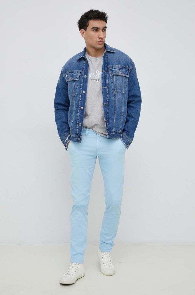 Штани Pepe Jeans Charly чоловічі облягаюче колір блакитний