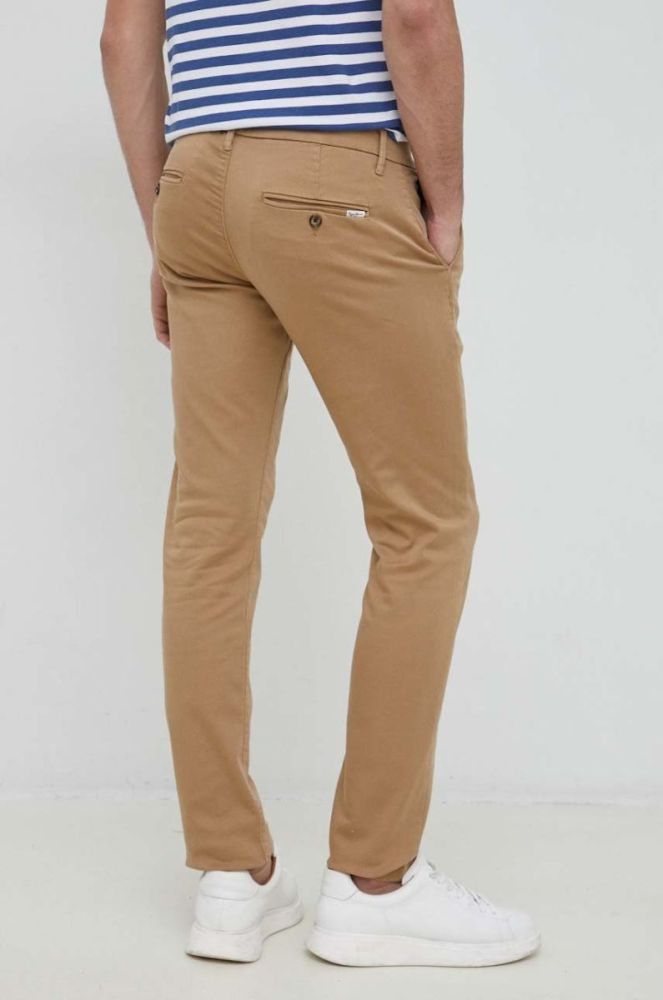 Штани Pepe Jeans James чоловічі колір коричневий облягаюче фото 3