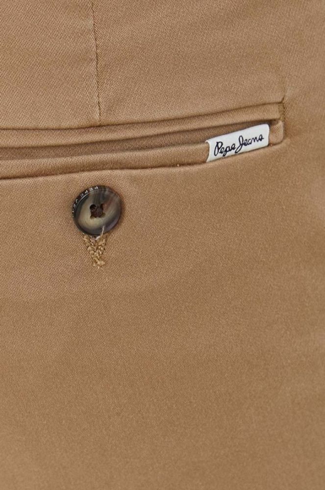 Штани Pepe Jeans James чоловічі колір коричневий облягаюче фото 4