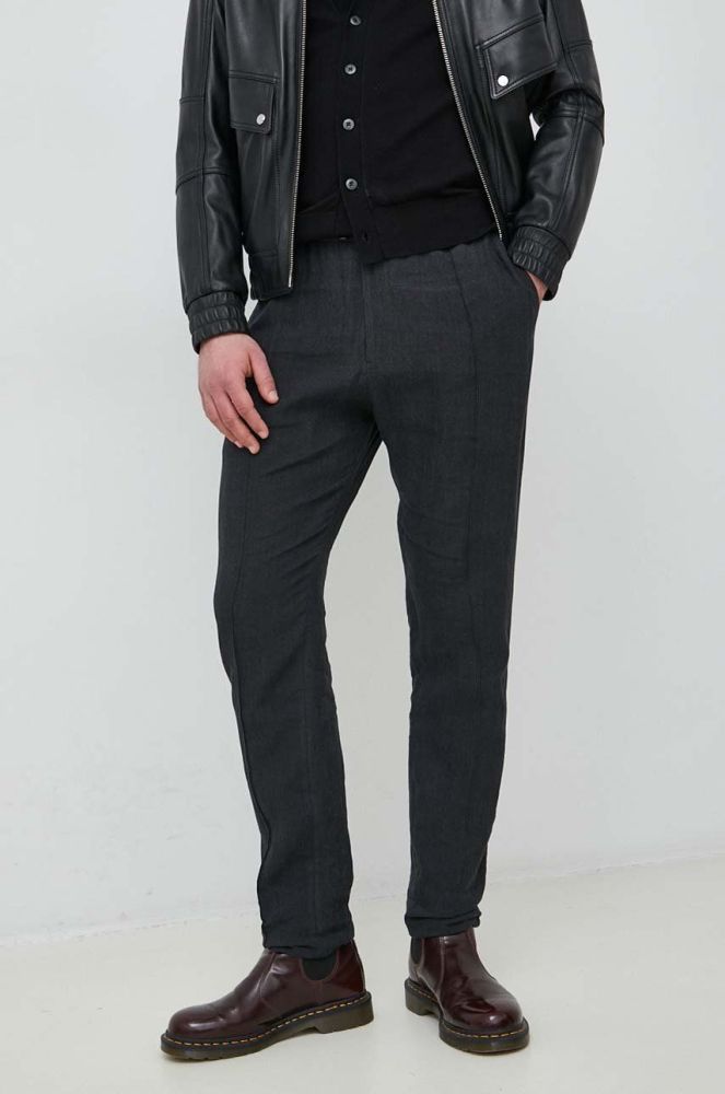 Льняні штани Emporio Armani колір чорний пряме