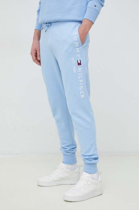 Бавовняні спортивні штани Tommy Hilfiger з принтом колір блакитний