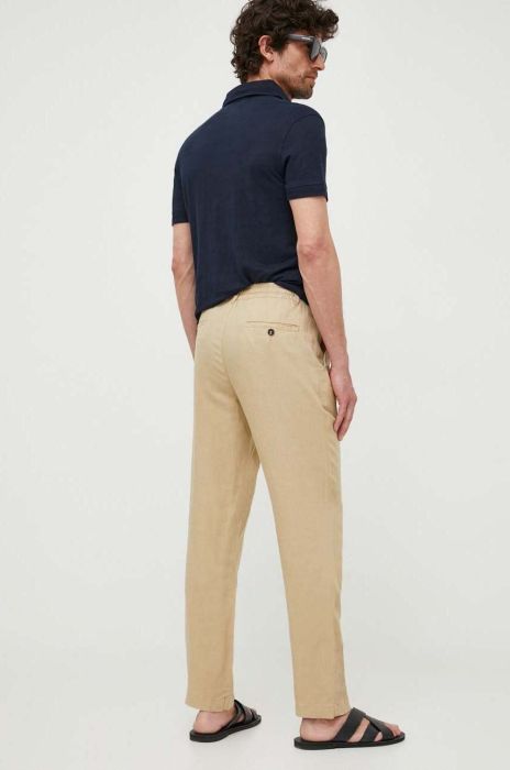 Льняні штани United Colors of Benetton колір бежевий облягаюче