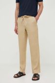 Льняні штани United Colors of Benetton колір бежевий облягаюче