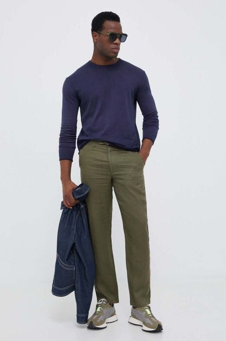 Льняні штани United Colors of Benetton колір зелений фасон chinos Льняні штани United Colors of Benetton колір зелений фасон chinos