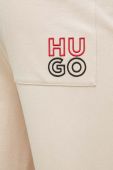Бавовняні штани лаунж HUGO колір бежевий однотонні