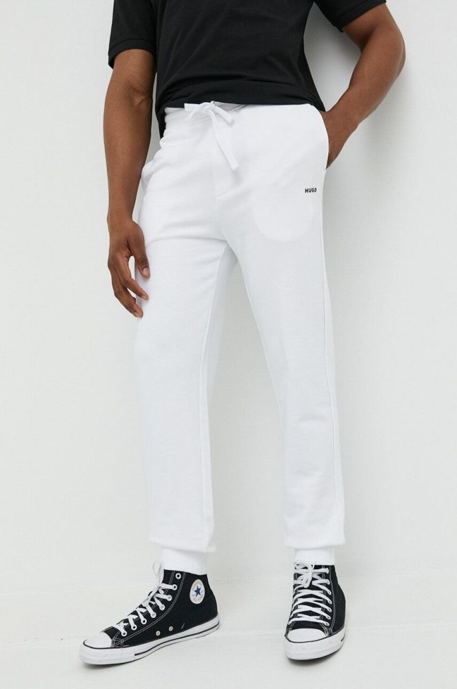 Бавовняні спортивні штани HUGO колір білий однотонні (3132868)