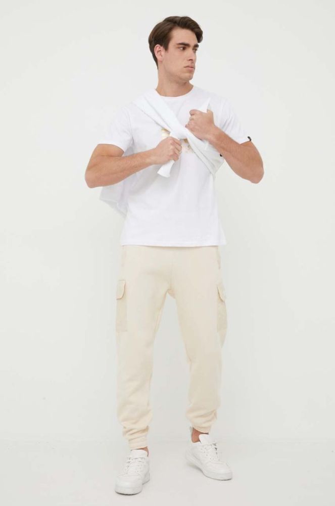 Спортивні штани Alpha Industries колір бежевий однотонні фото 2