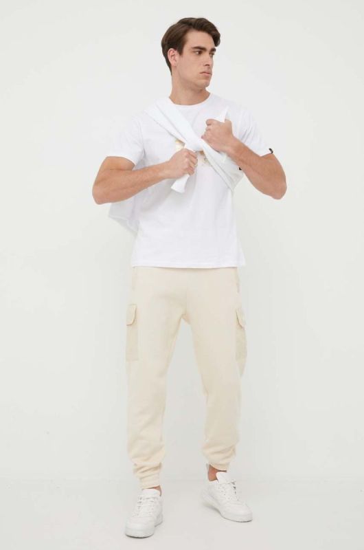 Спортивні штани Alpha Industries колір бежевий однотонні фото 2