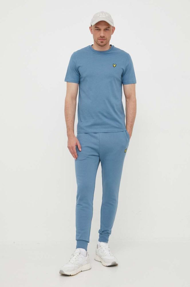 Бавовняні спортивні штани Lyle & Scott однотонні колір блакитний