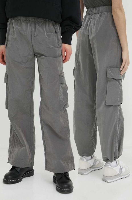 Штани Rains 18980 Cargo Pants Wide колір срібний прямі середня посадка