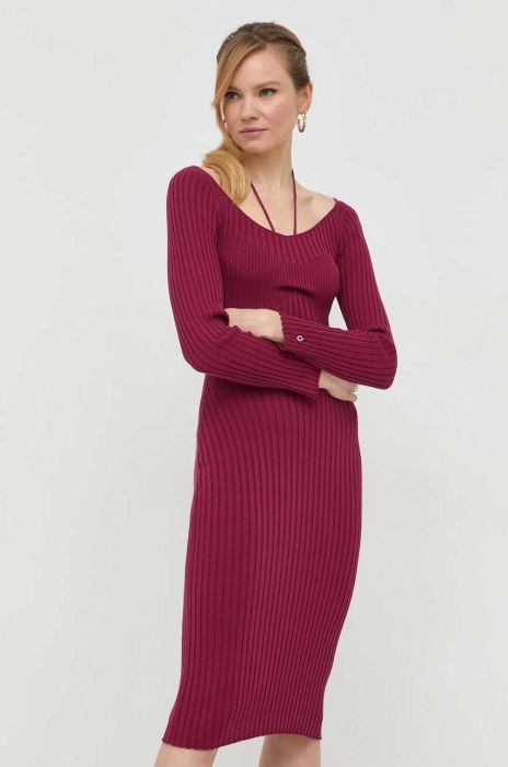 Сукня з домішкою шовку Guess колір бордовий mini облягаюча