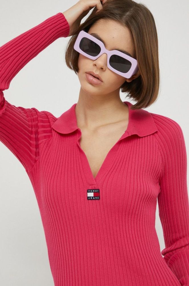 сукня Tommy Jeans колір рожевий mini облягаюча фото 4