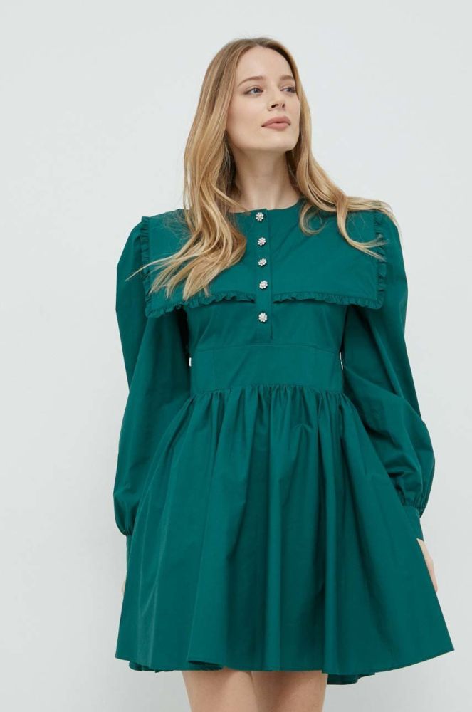 Бавовняна сукня Custommade колір зелений mini розкльошена