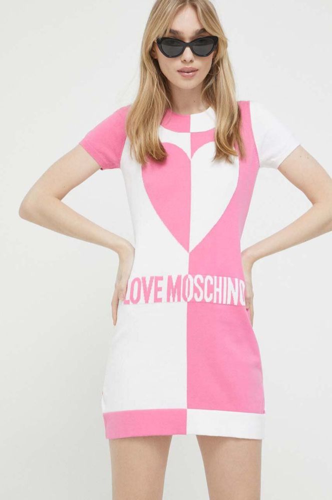 Бавовняна сукня Love Moschino колір рожевий mini облягаюча