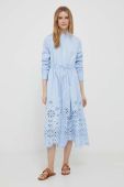 Бавовняна сукня Polo Ralph Lauren midi розкльошена колір блакитний (3251213)
