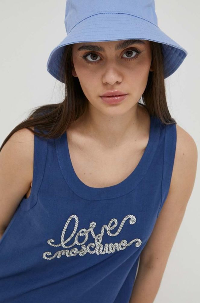 Сукня з домішкою льону Love Moschino mini пряма колір блакитний фото 4