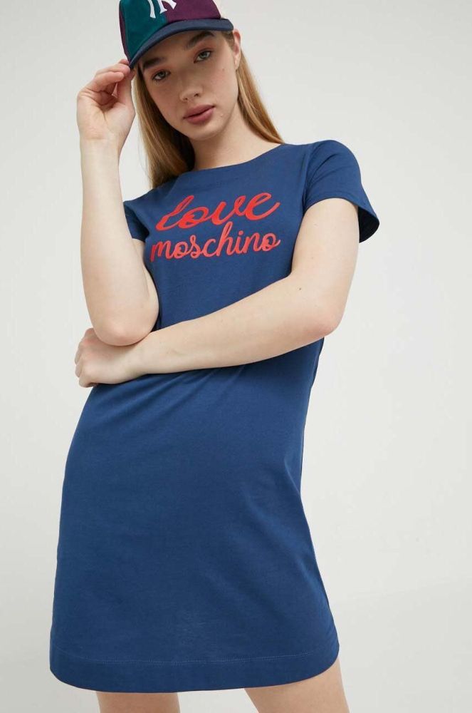 Бавовняна сукня Love Moschino mini пряма колір блакитний (3191605)