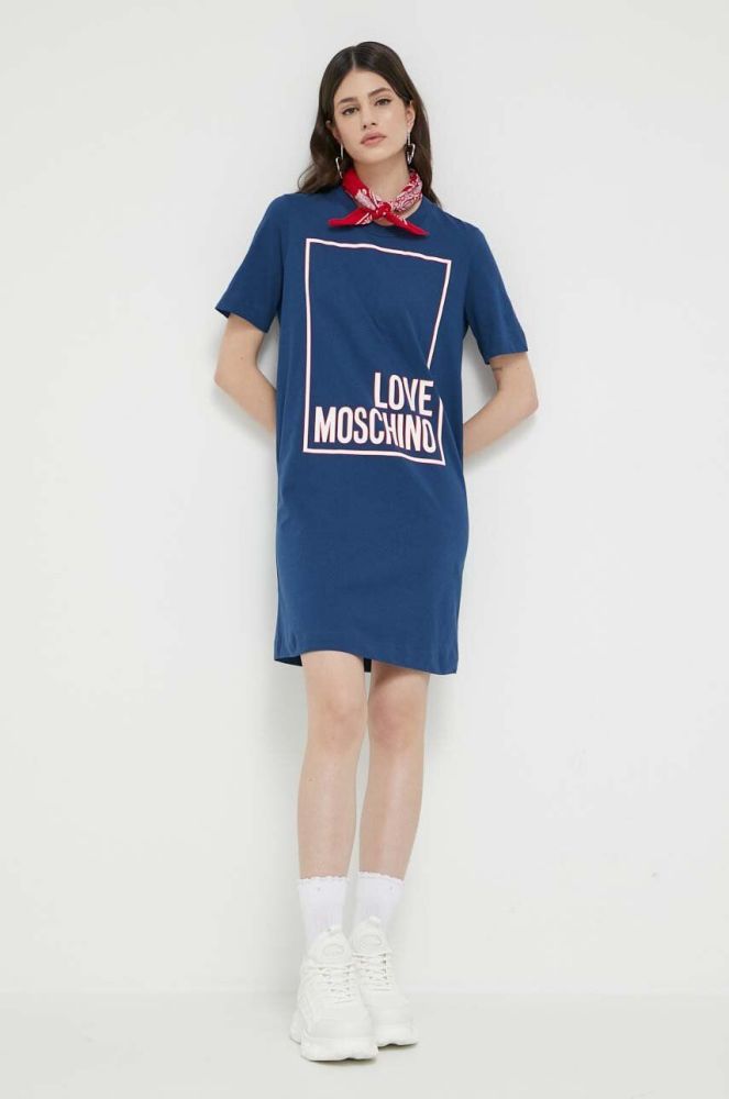 Бавовняна сукня Love Moschino колір синій mini пряма