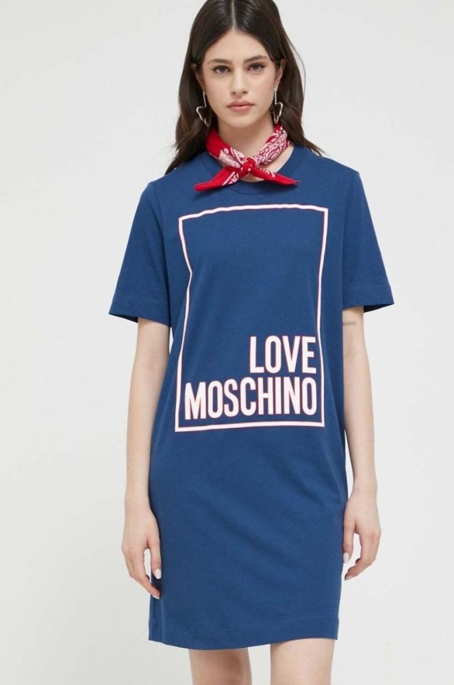 Бавовняна сукня Love Moschino колір синій mini пряма фото 2